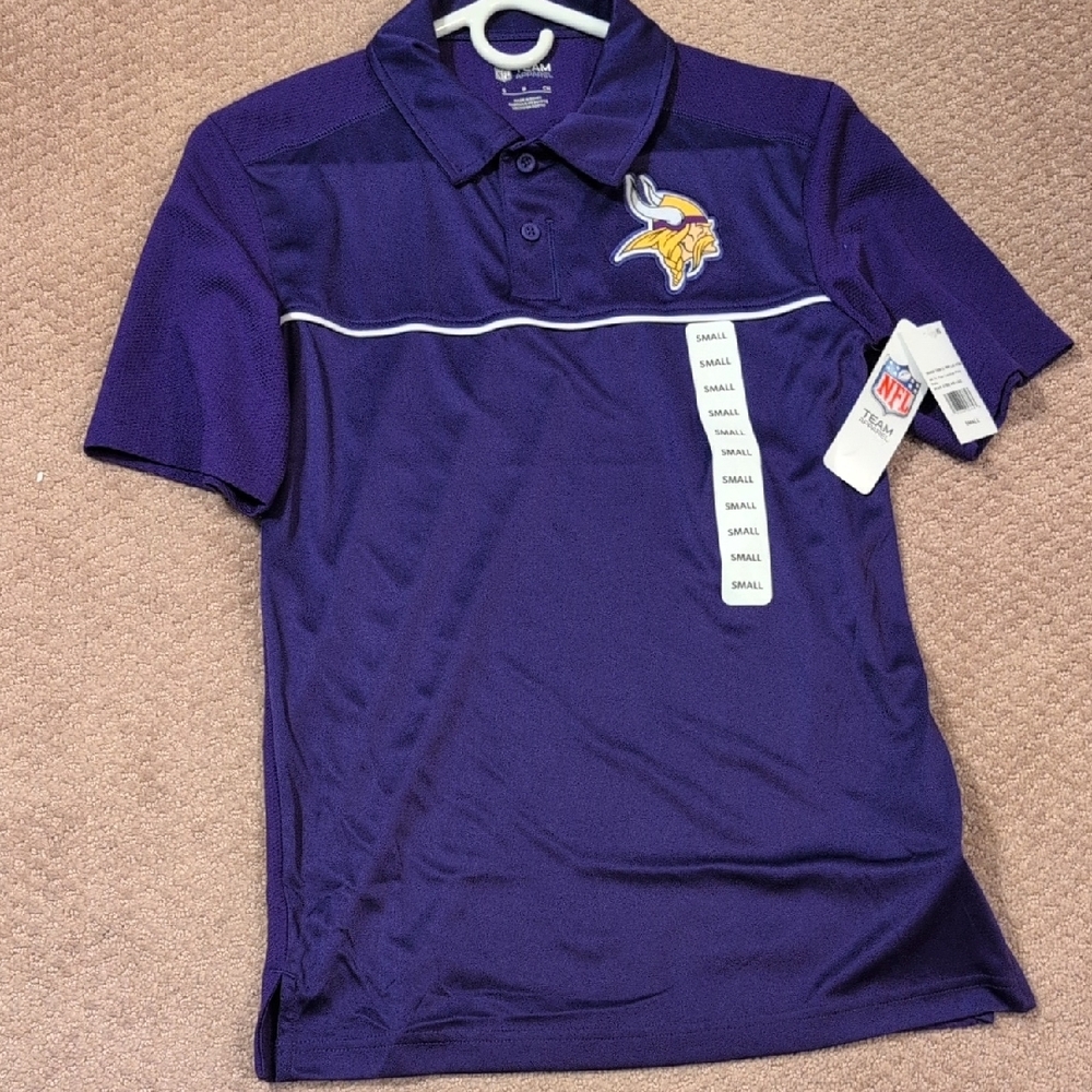 NFL Minnesota Vikings Purple Polo Shirt with Logo and Stripe Small NWT